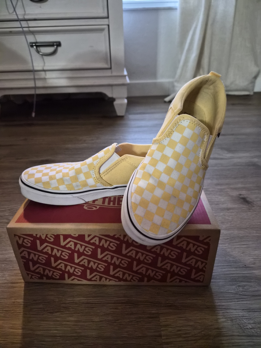 Vans Yellow and White Checkerboard Slip-On Sneakers